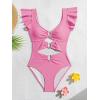 imageB2prity Womens One Piece Swimsuit Ruffle Sleeve Cut Out Bathing Suit Tie Back High Waisted Swim SuitPink