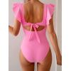 imageB2prity Womens One Piece Swimsuit Ruffle Sleeve Cut Out Bathing Suit Tie Back High Waisted Swim SuitPink