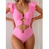 imageB2prity Womens One Piece Swimsuit Ruffle Sleeve Cut Out Bathing Suit Tie Back High Waisted Swim SuitPink