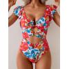 imageB2prity Womens One Piece Swimsuit Ruffle Sleeve Cut Out Bathing Suit Tie Back High Waisted Swim SuitRed Floral