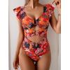 imageB2prity Womens One Piece Swimsuit Ruffle Sleeve Cut Out Bathing Suit Tie Back High Waisted Swim SuitRed Print