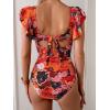 imageB2prity Womens One Piece Swimsuit Ruffle Sleeve Cut Out Bathing Suit Tie Back High Waisted Swim SuitRed Print