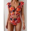imageB2prity Womens One Piece Swimsuit Ruffle Sleeve Cut Out Bathing Suit Tie Back High Waisted Swim SuitRed Print