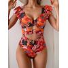 imageB2prity Womens One Piece Swimsuit Ruffle Sleeve Cut Out Bathing Suit Tie Back High Waisted Swim SuitRed Print