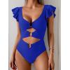 imageB2prity Womens One Piece Swimsuit Ruffle Sleeve Cut Out Bathing Suit Tie Back High Waisted Swim SuitRoyal Blue