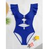 imageB2prity Womens One Piece Swimsuit Ruffle Sleeve Cut Out Bathing Suit Tie Back High Waisted Swim SuitRoyal Blue