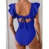 imageB2prity Womens One Piece Swimsuit Ruffle Sleeve Cut Out Bathing Suit Tie Back High Waisted Swim SuitRoyal Blue