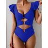 imageB2prity Womens One Piece Swimsuit Ruffle Sleeve Cut Out Bathing Suit Tie Back High Waisted Swim SuitRoyal Blue