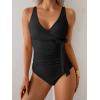 imageB2prity Womens One Piece Swimsuit Tummy Control Slimming Bathing Suit V Neck Swim Suit Color Block Tie Side SwimwearBlack