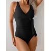 imageB2prity Womens One Piece Swimsuit Tummy Control Slimming Bathing Suit V Neck Swim Suit Color Block Tie Side SwimwearBlack