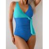 imageB2prity Womens One Piece Swimsuit Tummy Control Slimming Bathing Suit V Neck Swim Suit Color Block Tie Side SwimwearBlue Block