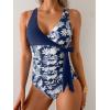 imageB2prity Womens One Piece Swimsuit Tummy Control Slimming Bathing Suit V Neck Swim Suit Color Block Tie Side SwimwearDeep Blue Floral