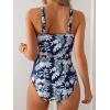 imageB2prity Womens One Piece Swimsuit Tummy Control Slimming Bathing Suit V Neck Swim Suit Color Block Tie Side SwimwearDeep Blue Floral