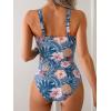 imageB2prity Womens One Piece Swimsuit Tummy Control Slimming Bathing Suit V Neck Swim Suit Color Block Tie Side SwimwearGrey Blue Floral
