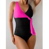imageB2prity Womens One Piece Swimsuit Tummy Control Slimming Bathing Suit V Neck Swim Suit Color Block Tie Side SwimwearHot Pink black