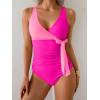 imageB2prity Womens One Piece Swimsuit Tummy Control Slimming Bathing Suit V Neck Swim Suit Color Block Tie Side SwimwearPink Block