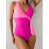 imageB2prity Womens One Piece Swimsuit Tummy Control Slimming Bathing Suit V Neck Swim Suit Color Block Tie Side SwimwearPink Block