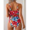 imageB2prity Womens One Piece Swimsuit Tummy Control Slimming Bathing Suit V Neck Swim Suit Color Block Tie Side SwimwearRed Floral
