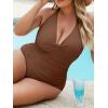 imageB2prity Womens Plus Size One Piece Swimsuit Tummy Control Ruched Slimming Bathing Suit Halter V Neck SwimwearBrown