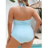 imageB2prity Womens Plus Size One Piece Swimsuit Tummy Control Ruched Slimming Bathing Suit Halter V Neck SwimwearLight Blue