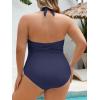 imageB2prity Womens Plus Size One Piece Swimsuit Tummy Control Ruched Slimming Bathing Suit Halter V Neck SwimwearNavy Blue