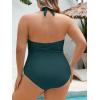 imageB2prity Womens Plus Size One Piece Swimsuit Tummy Control Ruched Slimming Bathing Suit Halter V Neck SwimwearPeacock Green