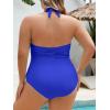 imageB2prity Womens Plus Size One Piece Swimsuit Tummy Control Ruched Slimming Bathing Suit Halter V Neck SwimwearRoyal Blue