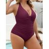 imageB2prity Womens Plus Size One Piece Swimsuit Tummy Control Ruched Slimming Bathing Suit Halter V Neck SwimwearWine Red