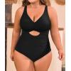 imageB2prity Womens Plus Size Swimsuit Tummy Control One Piece Bathing Suit Tie Back Cutout Ruched SwimwearBlack
