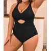 imageB2prity Womens Plus Size Swimsuit Tummy Control One Piece Bathing Suit Tie Back Cutout Ruched SwimwearBlack