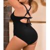 imageB2prity Womens Plus Size Swimsuit Tummy Control One Piece Bathing Suit Tie Back Cutout Ruched SwimwearBlack