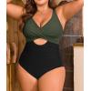 imageB2prity Womens Plus Size Swimsuit Tummy Control One Piece Bathing Suit Tie Back Cutout Ruched SwimwearGreen black