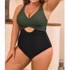 imageB2prity Womens Plus Size Swimsuit Tummy Control One Piece Bathing Suit Tie Back Cutout Ruched SwimwearGreen black