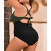imageB2prity Womens Plus Size Swimsuit Tummy Control One Piece Bathing Suit Tie Back Cutout Ruched SwimwearGreen black