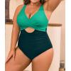 imageB2prity Womens Plus Size Swimsuit Tummy Control One Piece Bathing Suit Tie Back Cutout Ruched SwimwearGreen dark Green