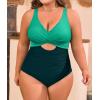 imageB2prity Womens Plus Size Swimsuit Tummy Control One Piece Bathing Suit Tie Back Cutout Ruched SwimwearGreen dark Green