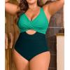 imageB2prity Womens Plus Size Swimsuit Tummy Control One Piece Bathing Suit Tie Back Cutout Ruched SwimwearGreen dark Green