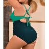 imageB2prity Womens Plus Size Swimsuit Tummy Control One Piece Bathing Suit Tie Back Cutout Ruched SwimwearGreen dark Green