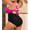 imageB2prity Womens Plus Size Swimsuit Tummy Control One Piece Bathing Suit Tie Back Cutout Ruched SwimwearHot Pink black