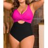 imageB2prity Womens Plus Size Swimsuit Tummy Control One Piece Bathing Suit Tie Back Cutout Ruched SwimwearHot Pink black