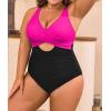 imageB2prity Womens Plus Size Swimsuit Tummy Control One Piece Bathing Suit Tie Back Cutout Ruched SwimwearHot Pink black