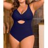imageB2prity Womens Plus Size Swimsuit Tummy Control One Piece Bathing Suit Tie Back Cutout Ruched SwimwearNavy Blue