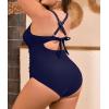 imageB2prity Womens Plus Size Swimsuit Tummy Control One Piece Bathing Suit Tie Back Cutout Ruched SwimwearNavy Blue