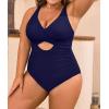 imageB2prity Womens Plus Size Swimsuit Tummy Control One Piece Bathing Suit Tie Back Cutout Ruched SwimwearNavy Blue