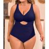 imageB2prity Womens Plus Size Swimsuit Tummy Control One Piece Bathing Suit Tie Back Cutout Ruched SwimwearNavy Blue