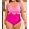 imageB2prity Womens Plus Size Swimsuit Tummy Control One Piece Bathing Suit Tie Back Cutout Ruched SwimwearPink hot Pink