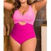 imageB2prity Womens Plus Size Swimsuit Tummy Control One Piece Bathing Suit Tie Back Cutout Ruched SwimwearPink hot Pink
