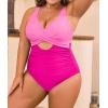 imageB2prity Womens Plus Size Swimsuit Tummy Control One Piece Bathing Suit Tie Back Cutout Ruched SwimwearPink hot Pink