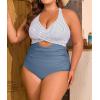 imageB2prity Womens Plus Size Swimsuit Tummy Control One Piece Bathing Suit Tie Back Cutout Ruched SwimwearStripe blue