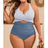 imageB2prity Womens Plus Size Swimsuit Tummy Control One Piece Bathing Suit Tie Back Cutout Ruched SwimwearStripe blue